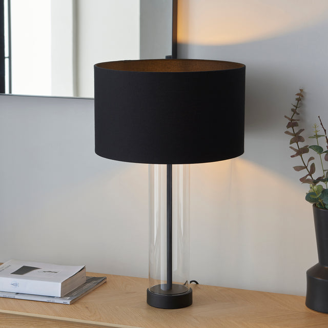 Lacona Serenity 1Lt Indoor Table Lamp In Matt Black, Clear Glass & Black Cotton Fabric Finish - Lacona Home 