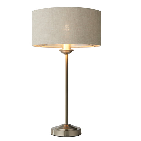 Lacona Highgate 1Lt Indoor Table Lamp In Brushed Chrome Plate & Natural Linen Finish - Lacona Home 