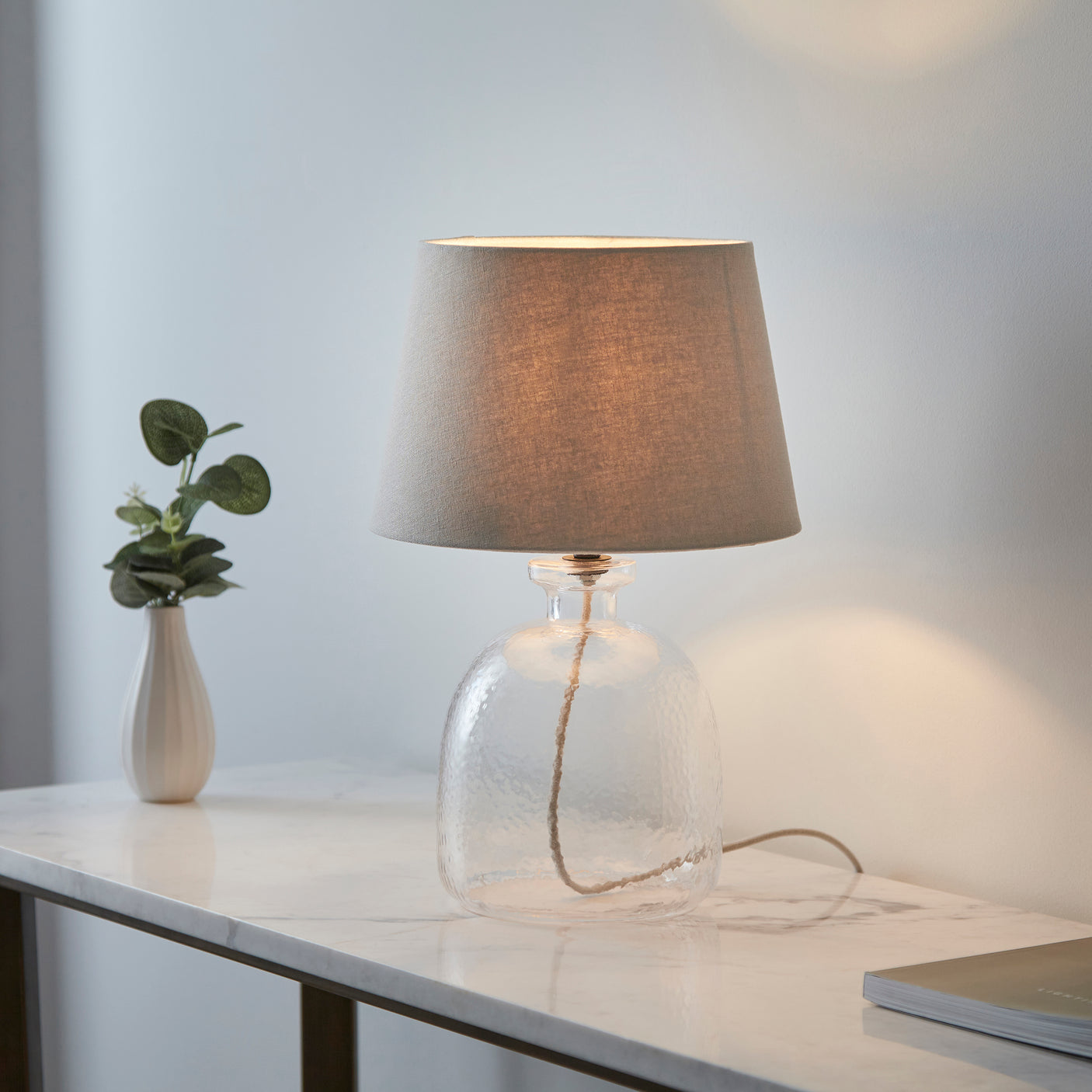 Lacona Lyric 1Lt Indoor Table Lamp In Clear Textured Glass & Matt Black Finish - Lacona Home 