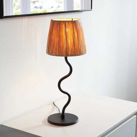 Lacona Serpentine 1Lt Indoor Table Lamp In Matt Black & Natural Raffia Finish - Lacona Home 