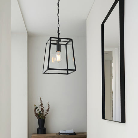 Lacona Haven 1Lt Indoor Pendant Light In Matt Black & Clear Glass Finish - Lacona Home 