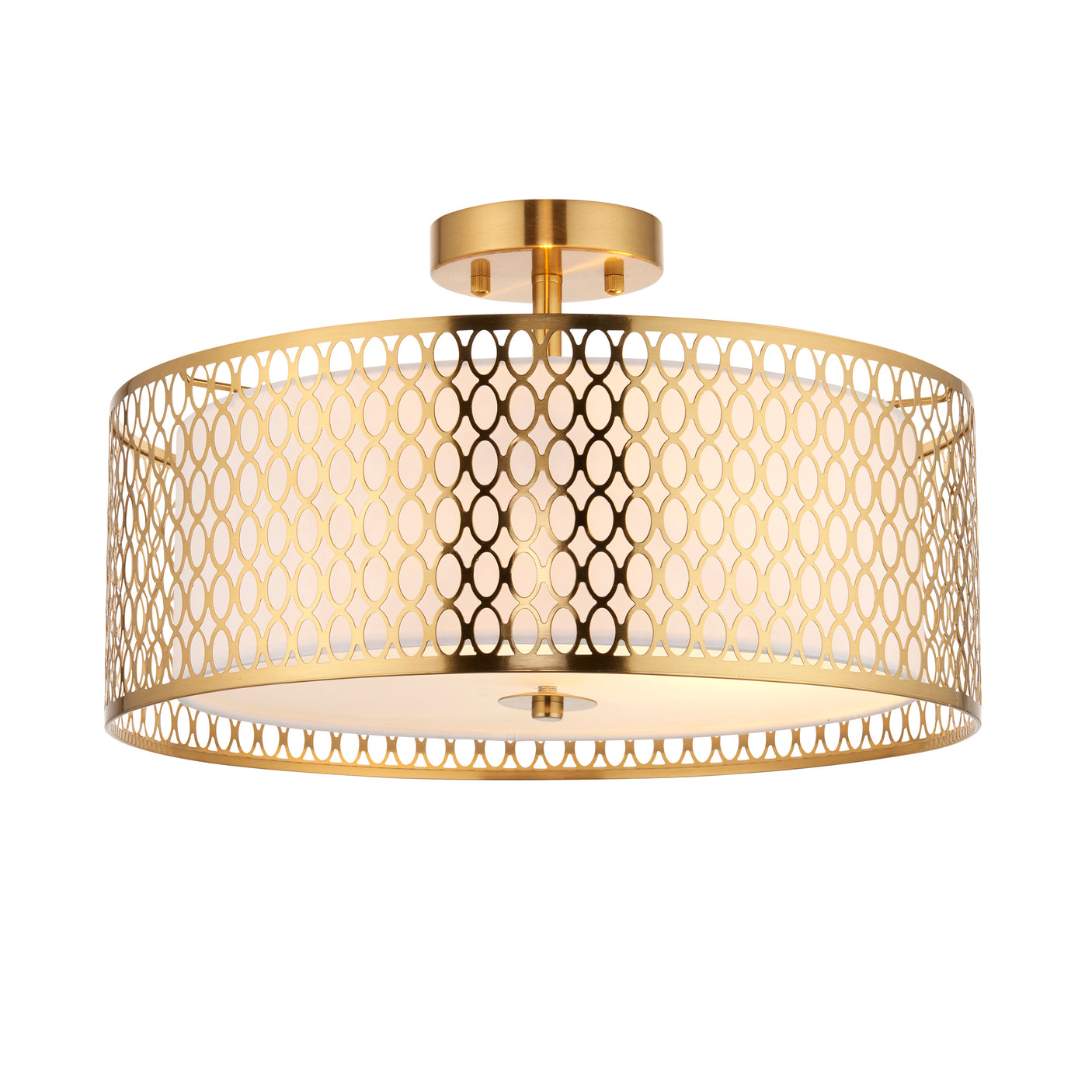 Lacona Corvus 3Lt Indoor Flush Light In Gold Effect Plate, White Fabric & Frosted Glass Finish - Lacona Home 