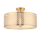 Lacona Corvus 3Lt Indoor Flush Light In Gold Effect Plate, White Fabric & Frosted Glass Finish - Lacona Home 