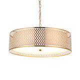 Lacona Corvus 3Lt Indoor Pendant Light In Gold Effect Plate, White Fabric & Frosted Glass Finish - Lacona Home 