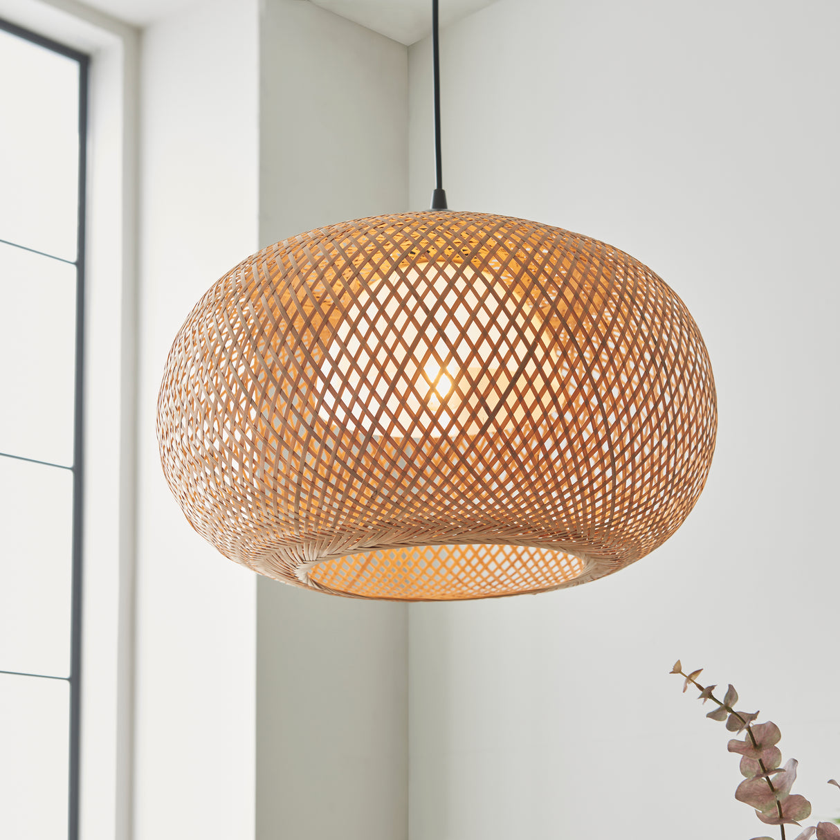 Lacona Balinese 1Lt Indoor Pendant Light In Natural Bamboo, White Pc & Matt Black Finish - Lacona Home 