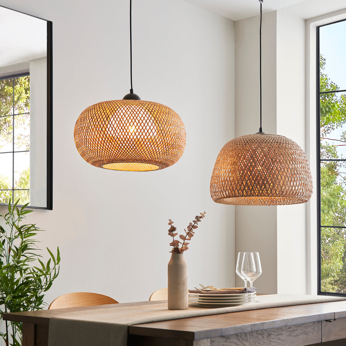 Lacona Balinese 1Lt Indoor Pendant Light In Natural Bamboo, White Pc & Matt Black Finish - Lacona Home 