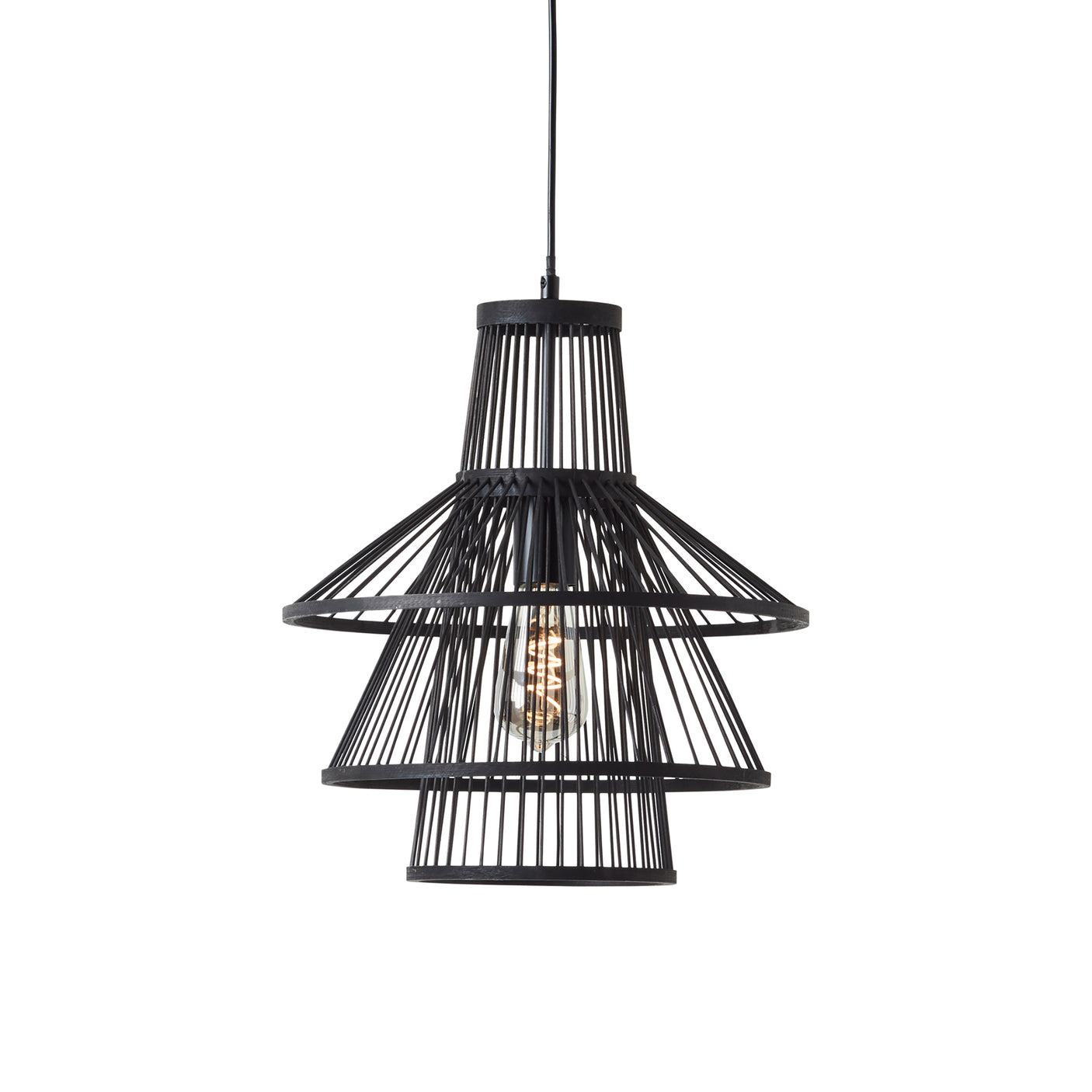 Lacona Portside 1Lt Indoor Pendant Light In Dark Bamboo & Matt Black Finish - Lacona Home 