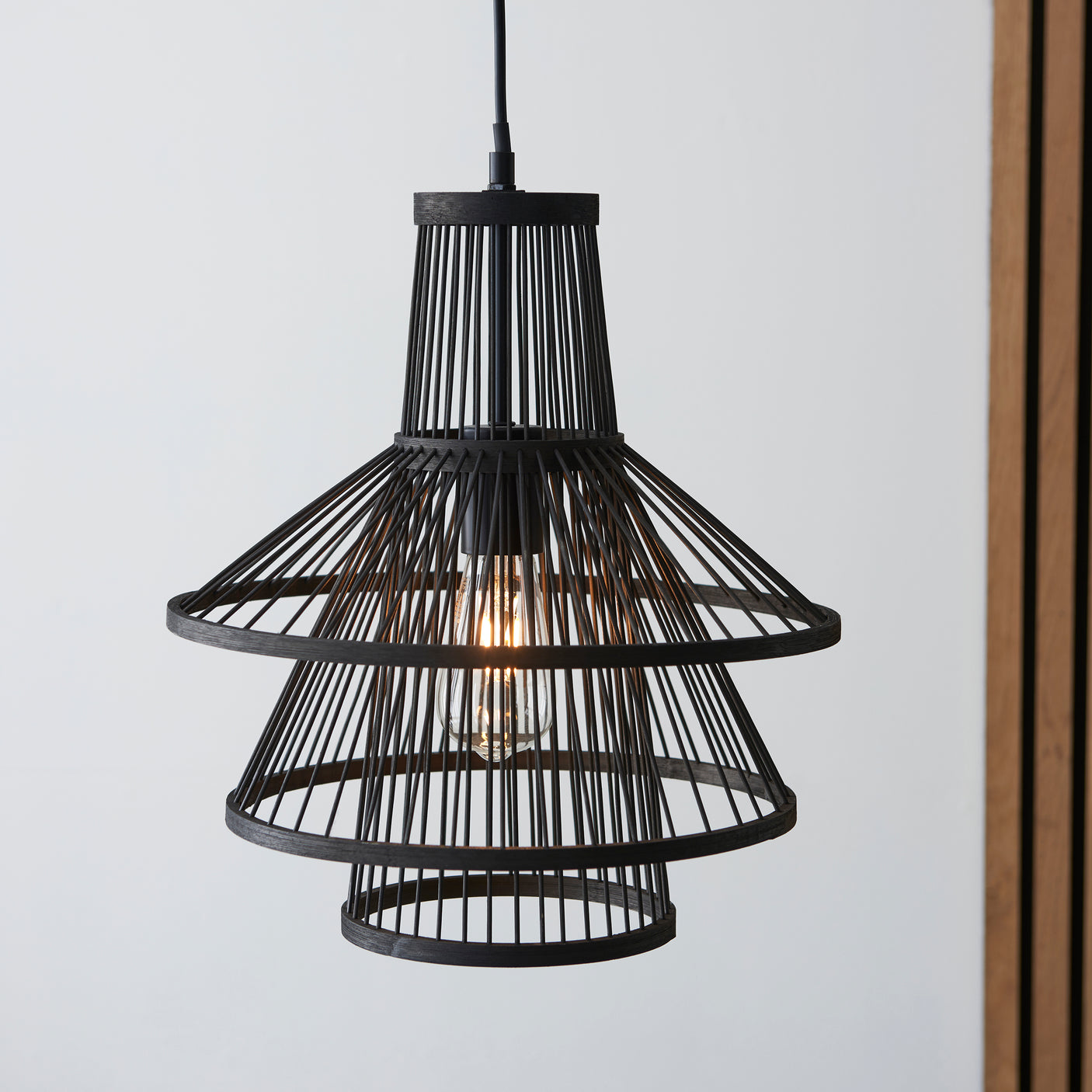 Lacona Portside 1Lt Indoor Pendant Light In Dark Bamboo & Matt Black Finish - Lacona Home 