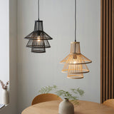 Lacona Portside 1Lt Indoor Pendant Light In Dark Bamboo & Matt Black Finish - Lacona Home 