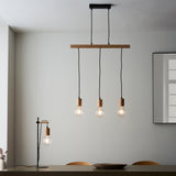 Lacona Norseman 3Lt Indoor Pendant Light In Matt Black & Natural Wood Finish - Lacona Home 