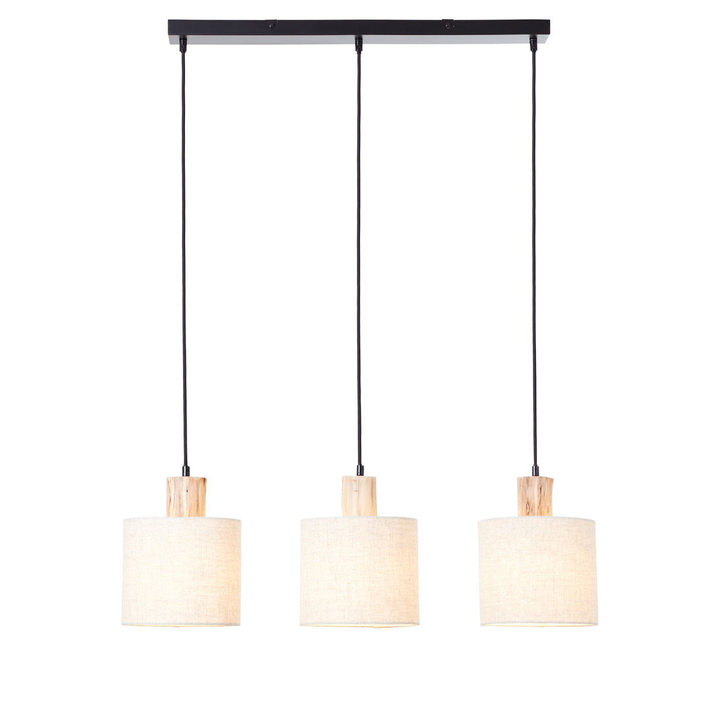 Lacona Durbanville 3Lt Indoor Pendant Light In Natural Eucalyptus Wood, Natural Linen & Matt Black Finish - Lacona Home 