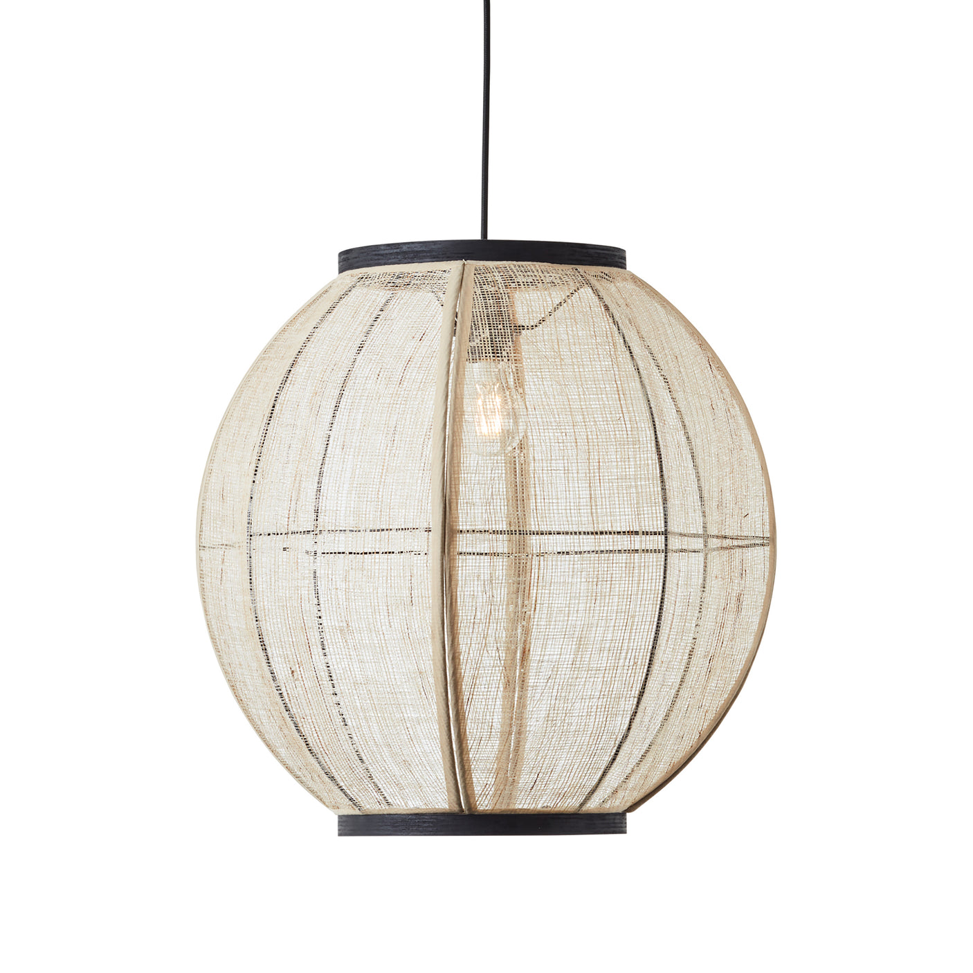 Lacona Zairian 1Lt Indoor Pendant Light In Natural Linen, Dark Plywood & Matt Black Finish - Lacona Home 