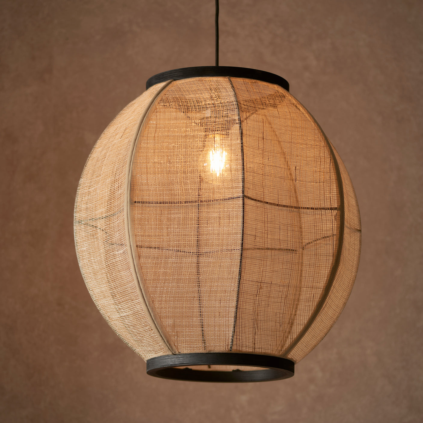 Lacona Zairian 1Lt Indoor Pendant Light In Natural Linen, Dark Plywood & Matt Black Finish - Lacona Home 