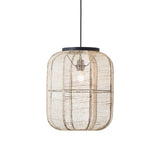 Lacona Zairian 1Lt Indoor Pendant Light In Natural Linen, Dark Plywood & Matt Black Finish - Lacona Home 