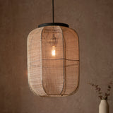 Lacona Zairian 1Lt Indoor Pendant Light In Natural Linen, Dark Plywood & Matt Black Finish - Lacona Home 