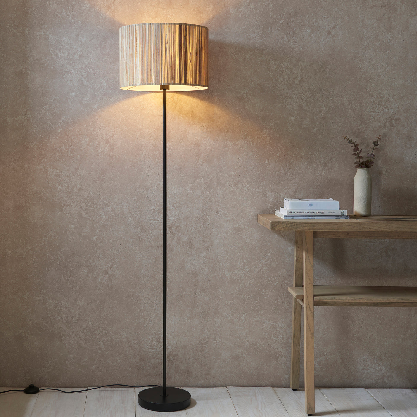 Lacona Littoral 1Lt Indoor Floor Lamp In Natural Seagrass & Matt Black Finish - Lacona Home 