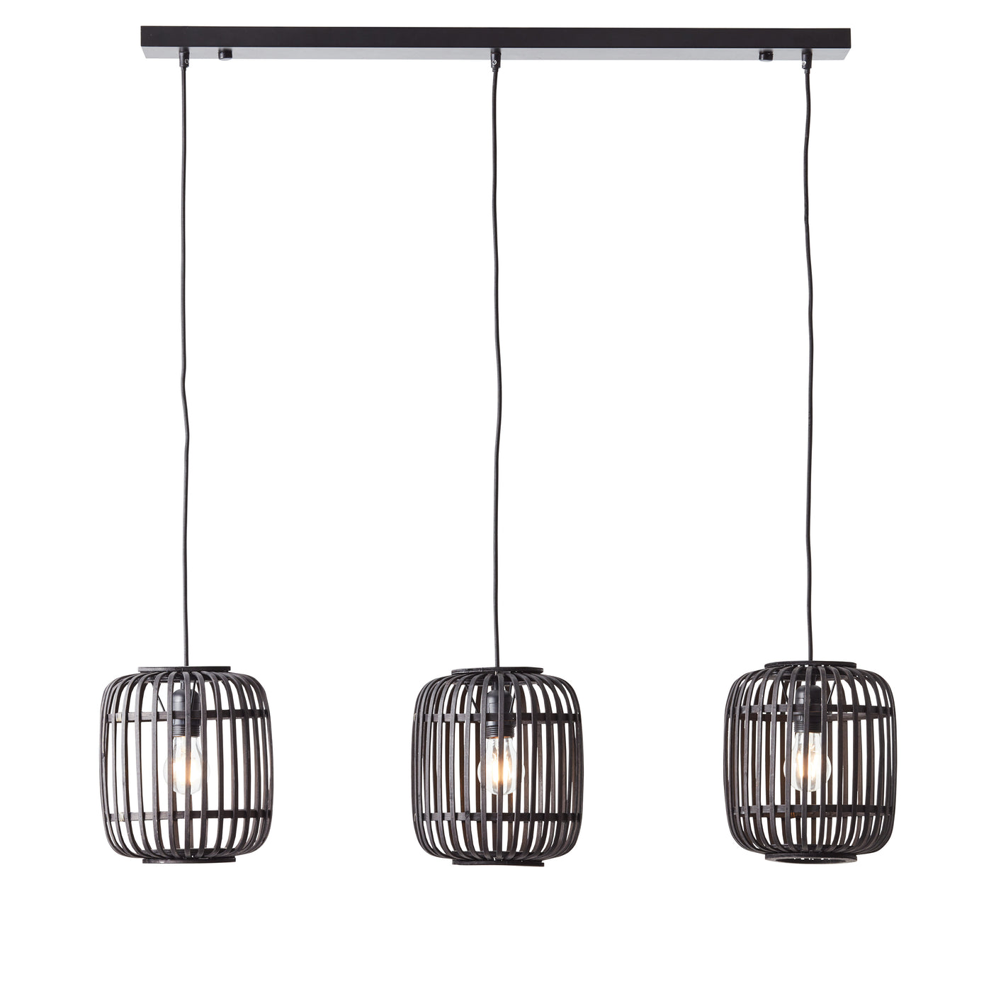 Lacona Magnus 3Lt Indoor Pendant Light In Dark Bamboo & Plywood With Matt Black Paint Finish - Lacona Home 