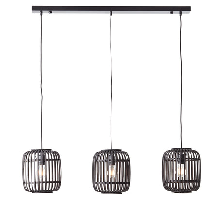 Lacona Magnus 3Lt Indoor Pendant Light In Dark Bamboo & Plywood With Matt Black Paint Finish - Lacona Home 