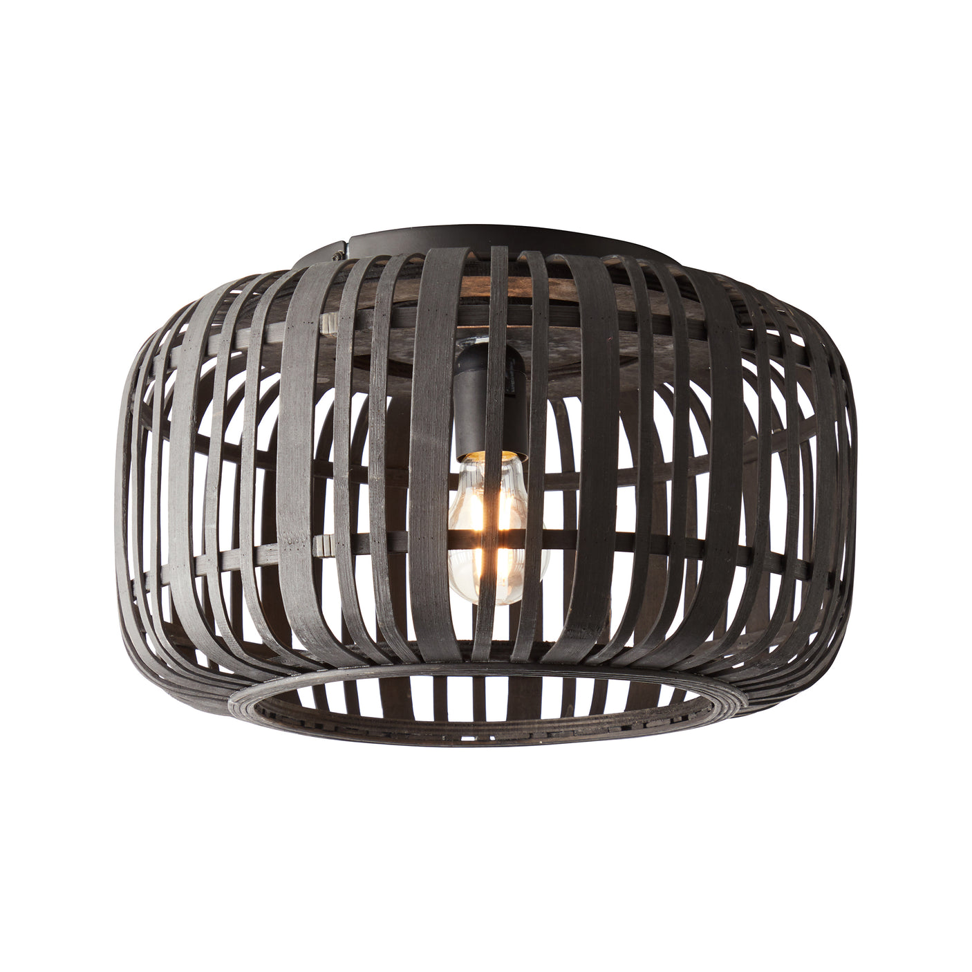 Lacona Magnus 1Lt Indoor Flush Light In Dark Bamboo & Plywood With Matt Black Paint Finish - Lacona Home 