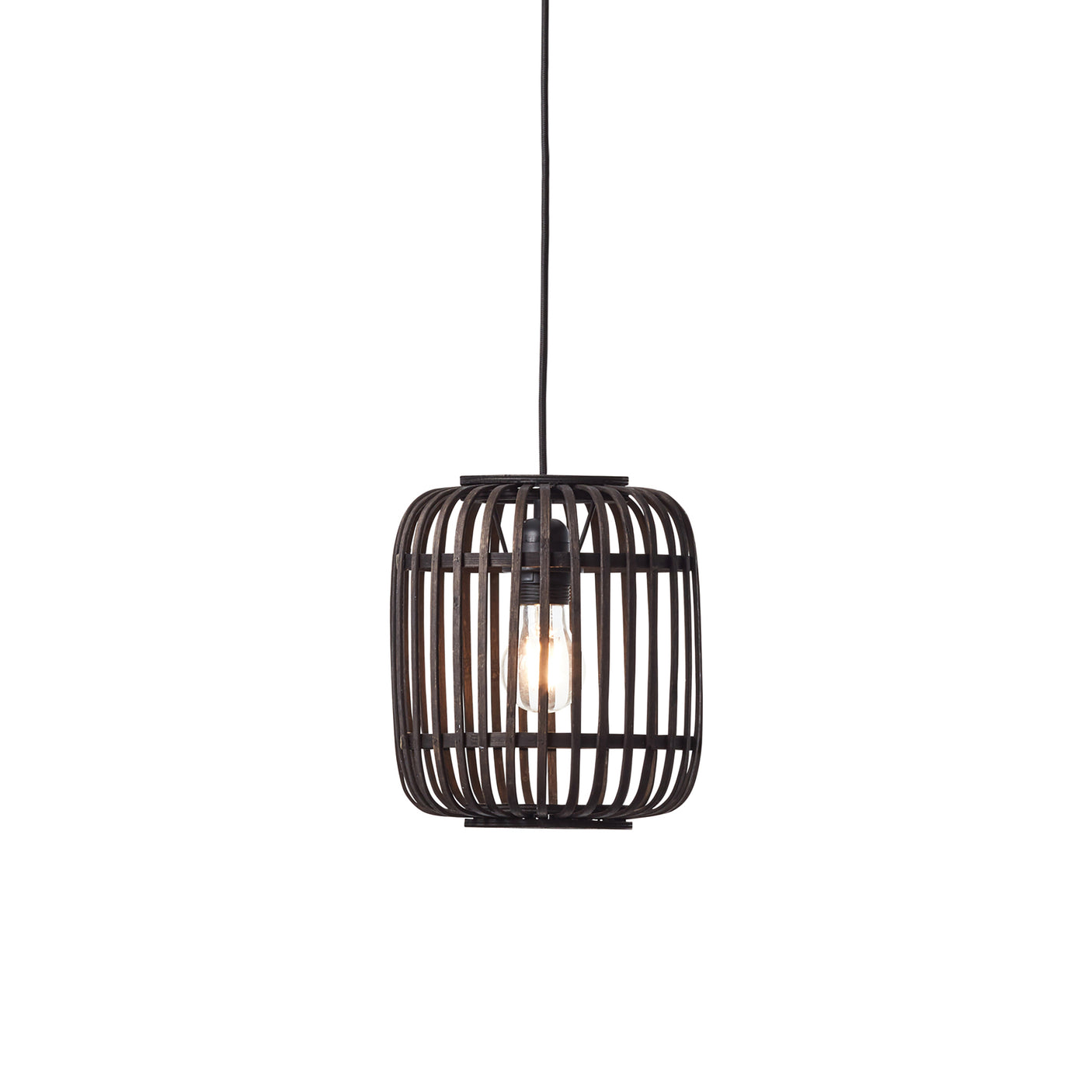 Lacona Magnus 1Lt Indoor Pendant Light In Dark Bamboo & Plywood With Matt Black Paint Finish - Lacona Home 