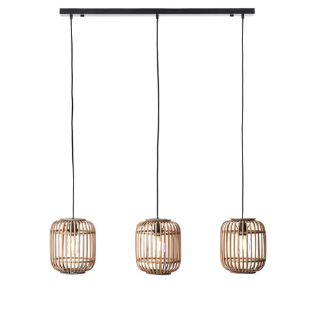 Lacona Magnus 3Lt Indoor Pendant Light In Natural Bamboo, Plywood & Matt Black Paint Finish - Lacona Home 