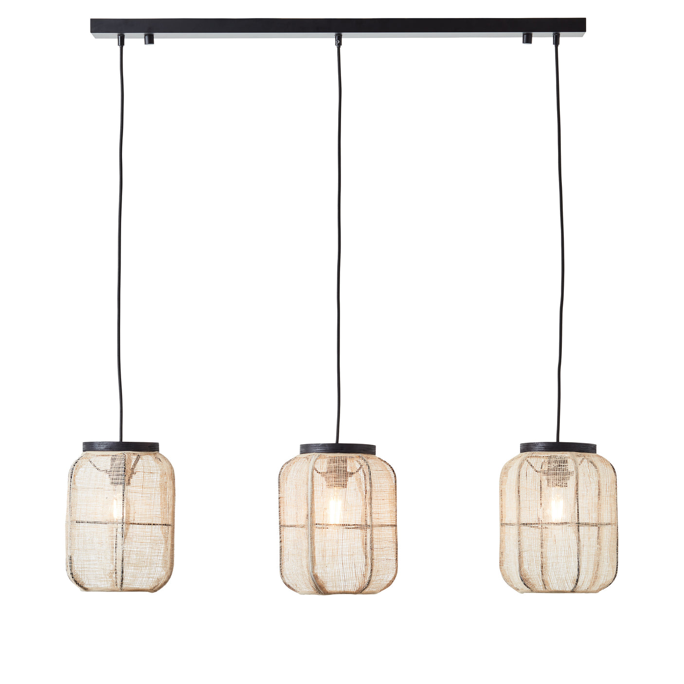 Lacona Zairian 3Lt Indoor Pendant Light In Natural Linen, Dark Plywood & Matt Black Finish - Lacona Home 