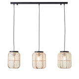 Lacona Zairian 3Lt Indoor Pendant Light In Natural Linen, Dark Plywood & Matt Black Finish - Lacona Home 