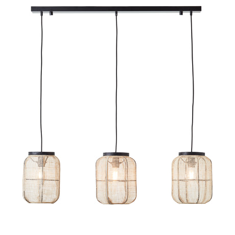 Lacona Zairian 3Lt Indoor Pendant Light In Natural Linen, Dark Plywood & Matt Black Finish - Lacona Home 