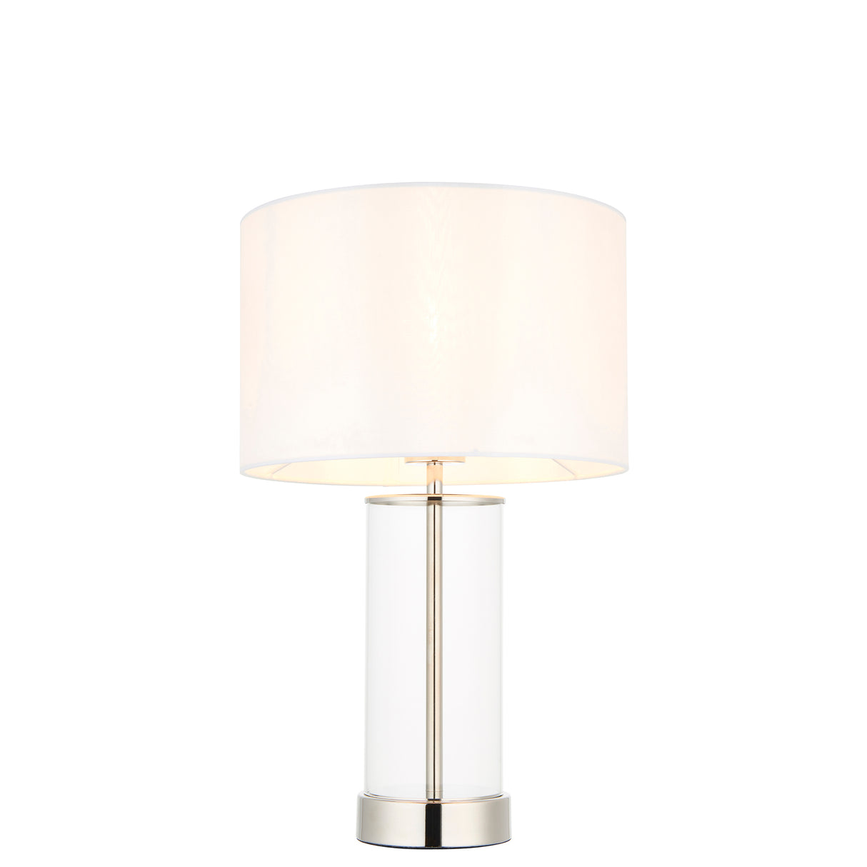 Lacona Serenity 1Lt Indoor Table Lamp In Bright Nickel Plate, Clear Glass & Vintage White Fabric Finish - Lacona Home 