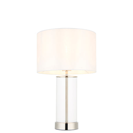 Lacona Serenity 1Lt Indoor Table Lamp In Bright Nickel Plate, Clear Glass & Vintage White Fabric Finish - Lacona Home 