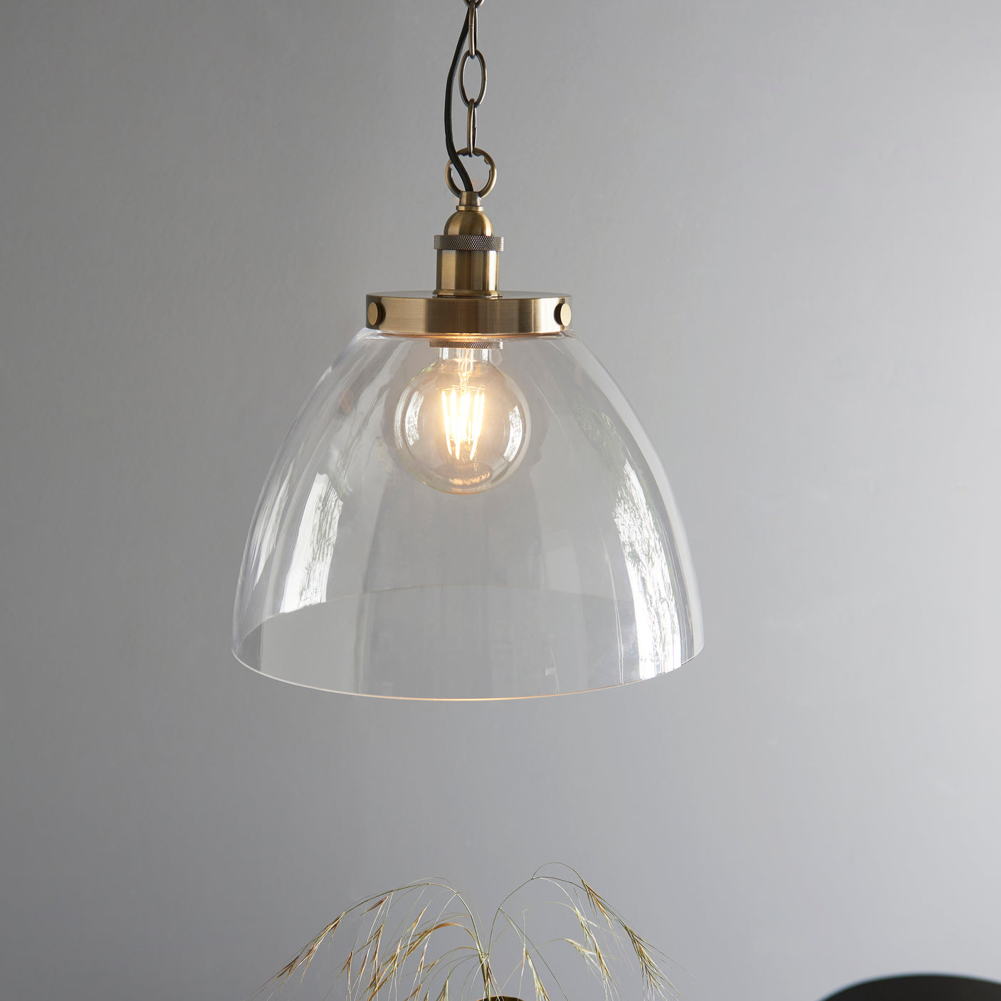 Lacona Hanley Majestic 1Lt Indoor Pendant Light In Antique Brass Plate & Clear Glass Finish - Lacona Home 