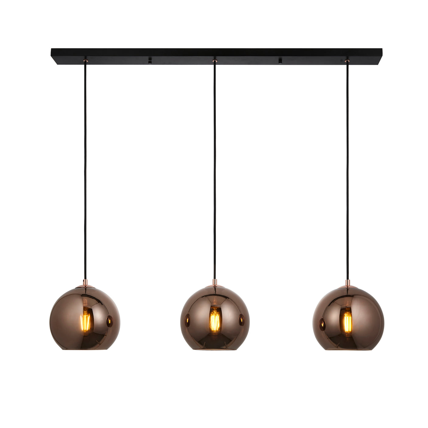 Lacona Borealis 3Lt Indoor Pendant Light In Copper Mirrored Glass & Matt Black Paint Finish - Lacona Home 