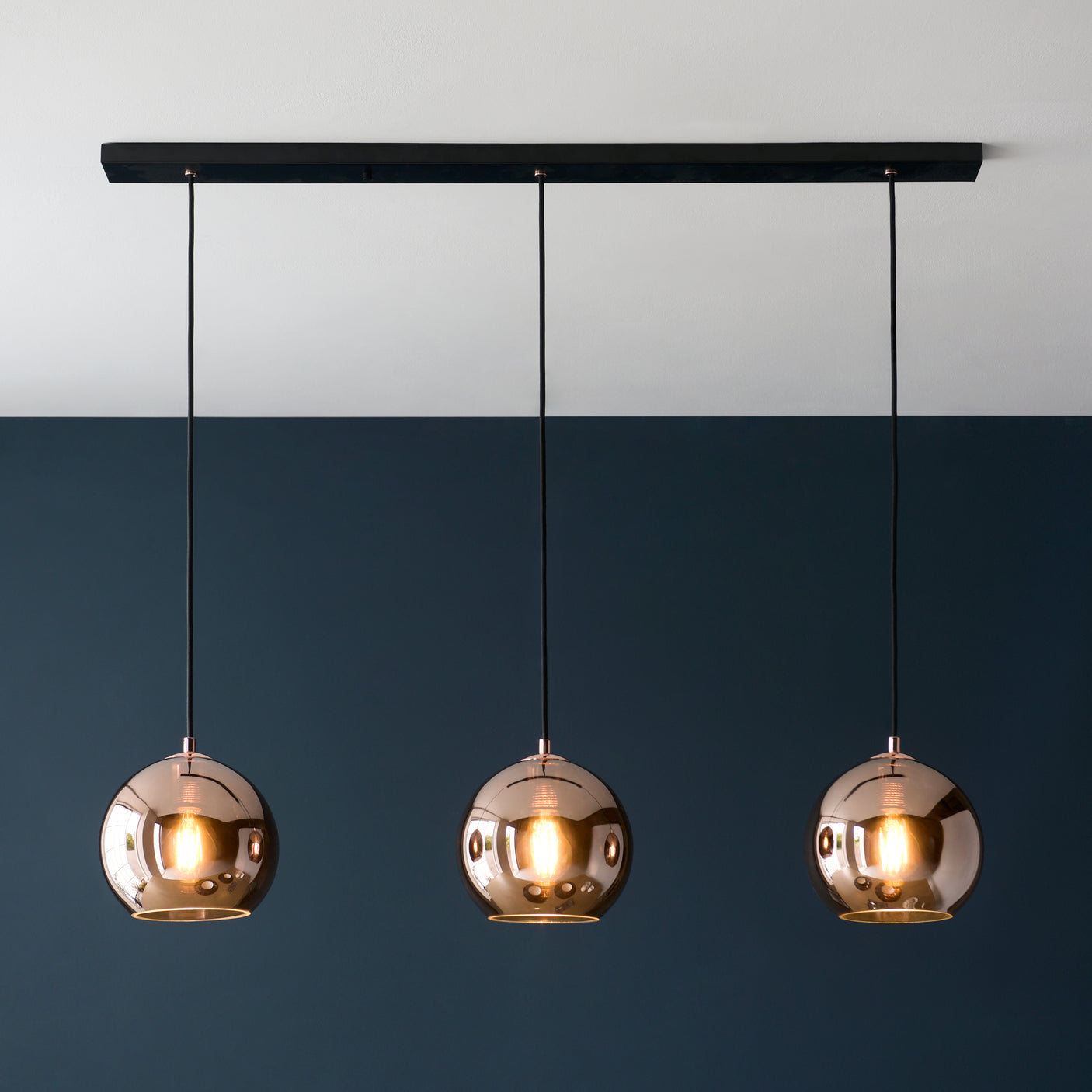 Lacona Borealis 3Lt Indoor Pendant Light In Copper Mirrored Glass & Matt Black Paint Finish - Lacona Home 