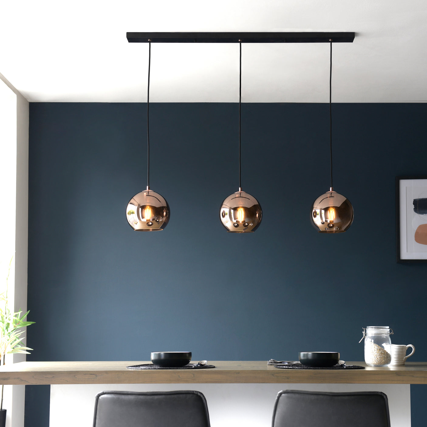 Lacona Borealis 3Lt Indoor Pendant Light In Copper Mirrored Glass & Matt Black Paint Finish - Lacona Home 