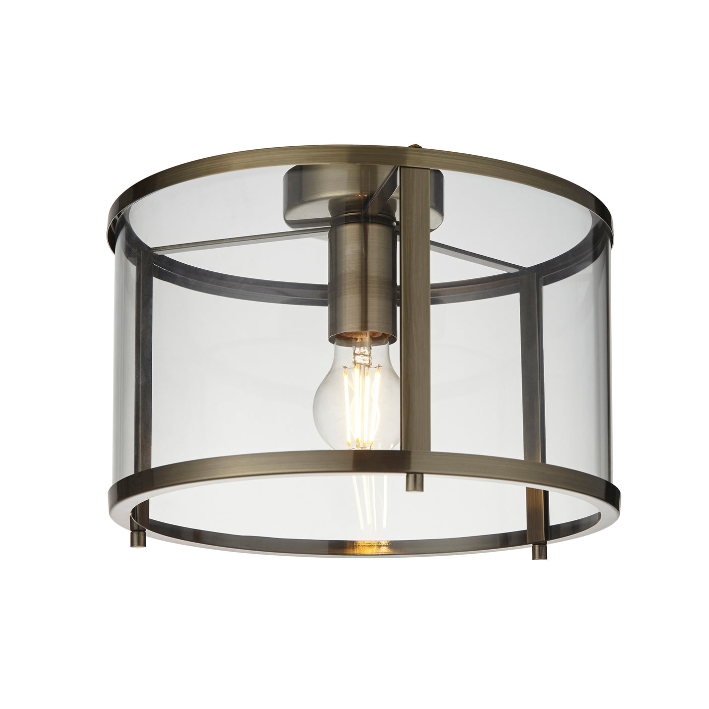 Lacona Hilltop 1Lt Indoor Flush Light In Antique Brass Plate & Clear Glass Finish - Lacona Home 