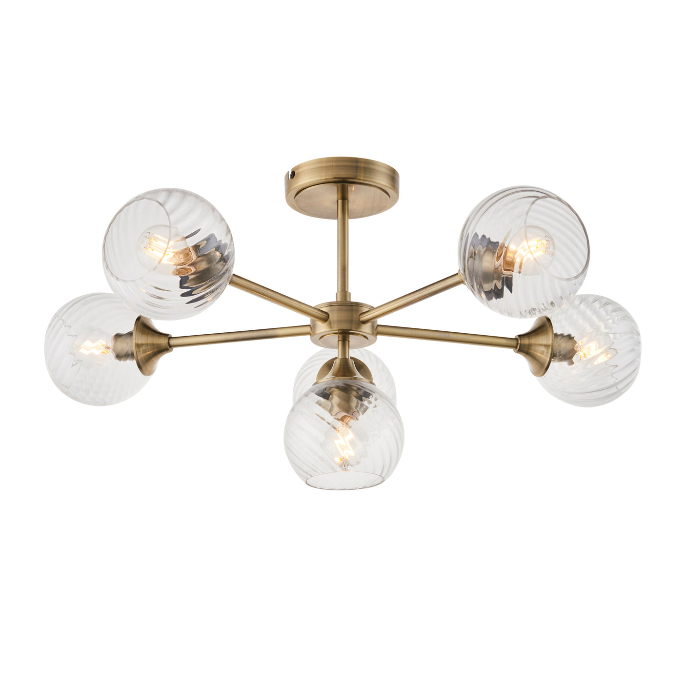 Lacona Allegretto 6Lt Indoor Semi Flush Light In Antique Brass Plate & Clear Spiral Glass Finish - Lacona Home 