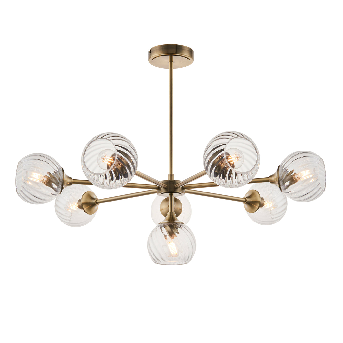 Lacona Allegretto 8Lt Indoor Pendant Light In Antique Brass Plate & Clear Spiral Glass Finish - Lacona Home 