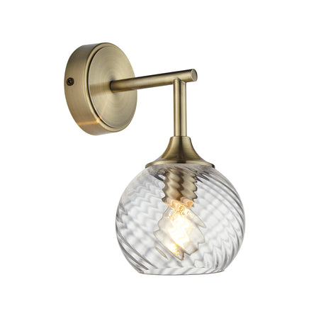 Lacona Allegretto 1Lt Indoor Wall Light In Antique Brass Plate & Clear Spiral Glass Finish - Lacona Home 