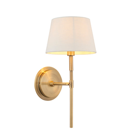 Lacona Brittany Pixie 1Lt Indoor Wall Light In Antique Brass Plate & Ivory Linen Mix Fabric Finish - Lacona Home 