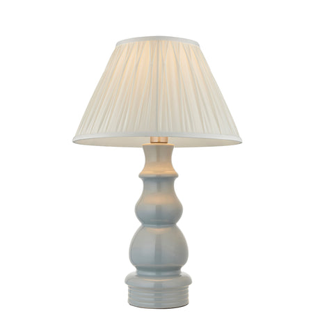 Lacona Lavender Manor 1Lt Indoor Table Lamp In Blue Grey Glaze, Satin Nickel Plate & Ivory Silk Fabric Finish - Lacona Home 