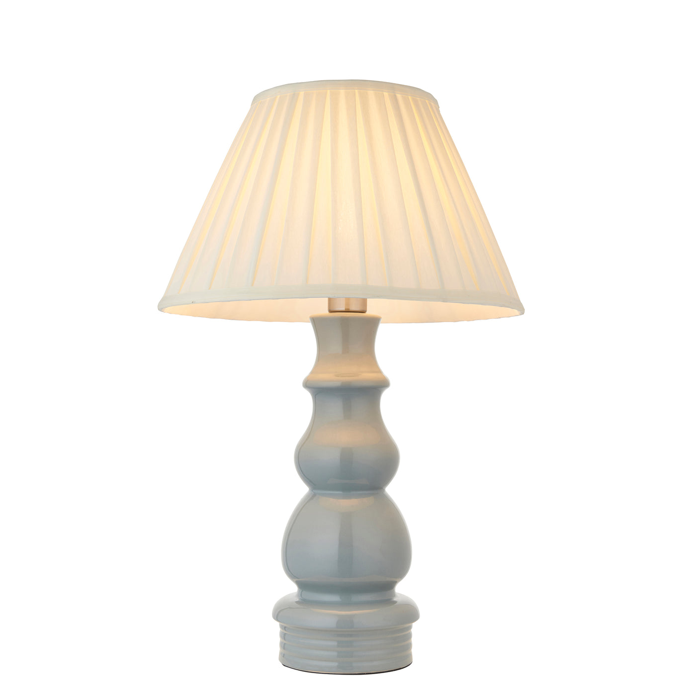 Lacona Lavender Bianca 1Lt Indoor Table Lamp In Blue Grey Glaze, Satin Nickel Plate & Cream Fabric Finish - Lacona Home 