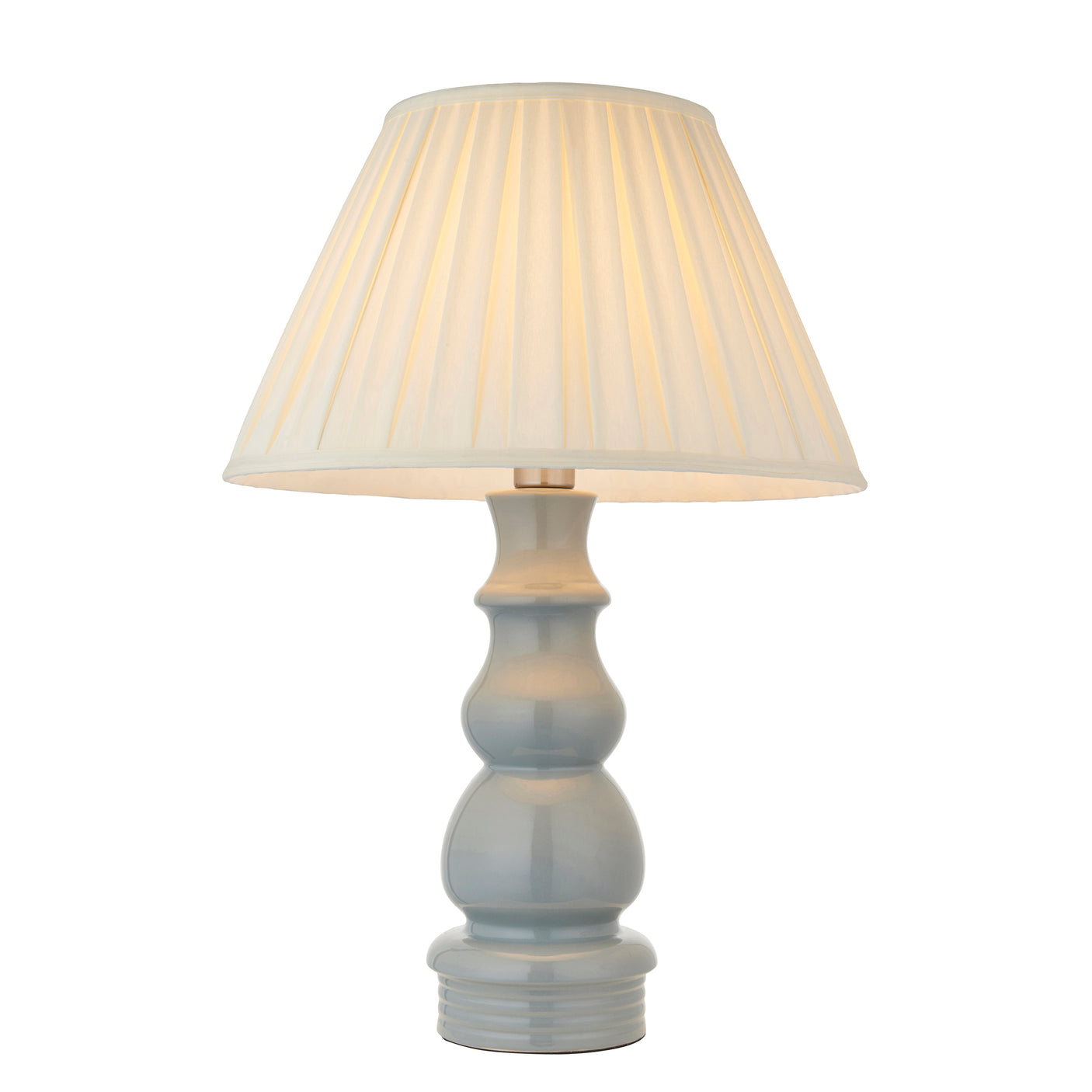 Lacona Lavender Bianca 1Lt Indoor Table Lamp In Blue Grey Glaze, Satin Nickel Plate & Cream Fabric Finish - Lacona Home 