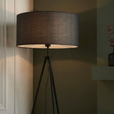 Triad Column 1Lt Indoor Floor Lamp In Matt Black & Black Fabric Finish