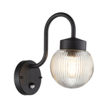 Lacona Eldonwood 1Lt Outdoor Wall Light In Textured Black & Clear Ribbed Glass Finish - Lacona Home 