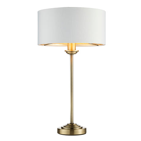 Lacona Highgate 1Lt Indoor Table Lamp In Antique Brass Plate & Vintage White Fabric Finish - Lacona Home 