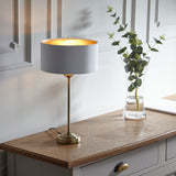 Lacona Highgate 1Lt Indoor Table Lamp In Antique Brass Plate & Vintage White Fabric Finish - Lacona Home 