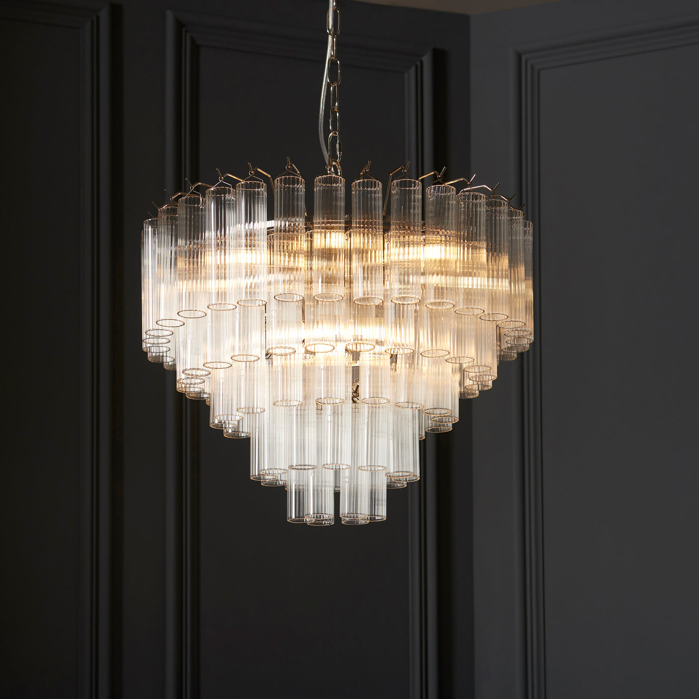 Lacona Occitania 2Lt Indoor Pendant Light In Bright Nickel Plate & Clear Ribbed Glass Finish - Lacona Home 