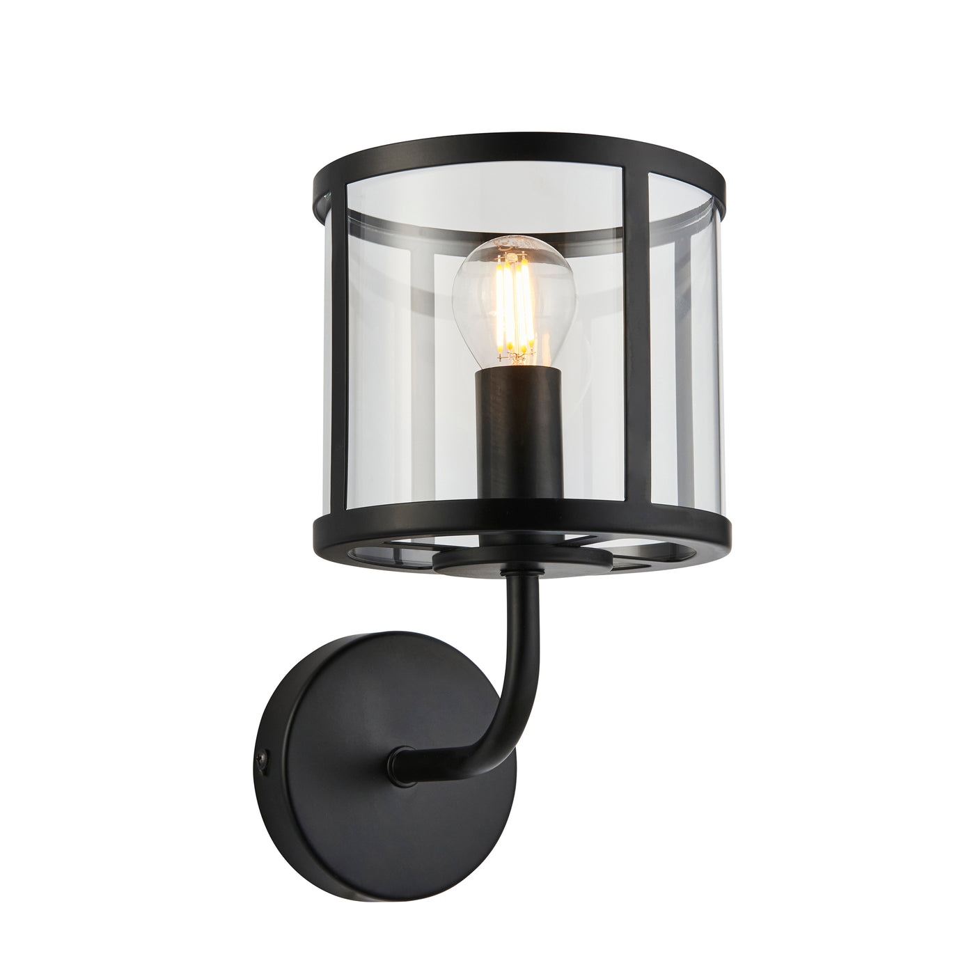 Lacona Hilltop 1Lt Indoor Wall Light In Matt Black & Clear Glass Finish - Lacona Home 