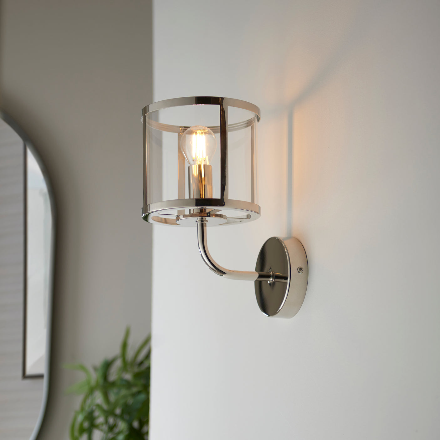 Lacona Hilltop 1Lt Indoor Wall Light In Bright Nickel Plate & Clear Glass Finish - Lacona Home 