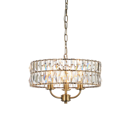 Lacona Cliffcrest 3Lt Indoor Pendant Light In Antique Brass Plate & Clear Crystal Glass Finish - Lacona Home 